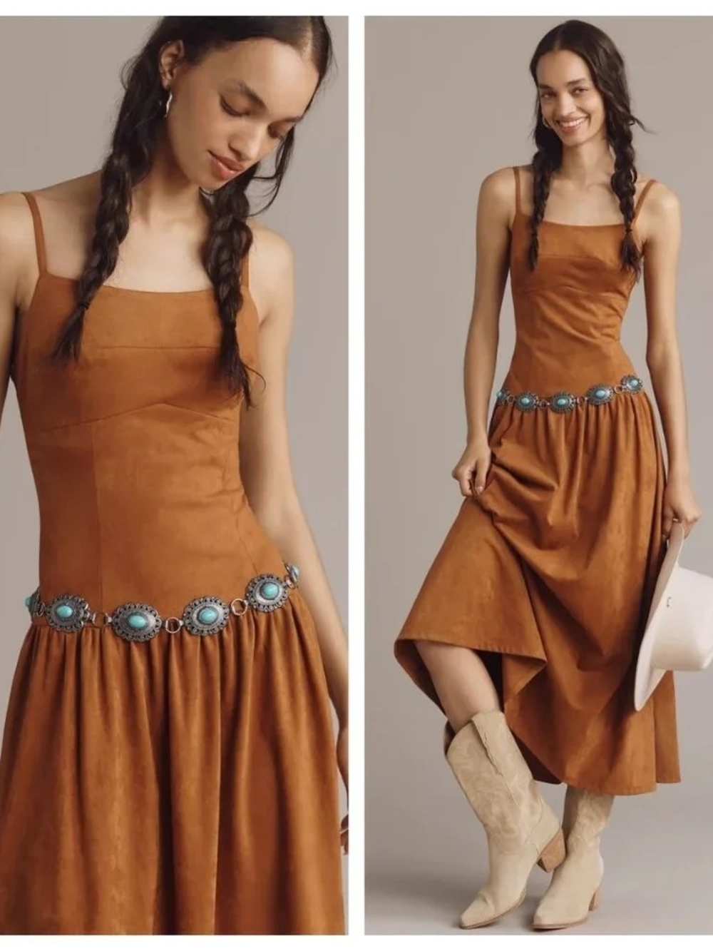 Avec Les Filles Rust Suede-Look High-Low Dress with Turquoise Accent